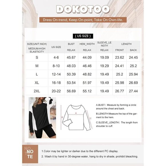 Dokotoo Oversized Sweatshirt for Women White Block Crewneck Long Sleeve - Picture 6 of 7